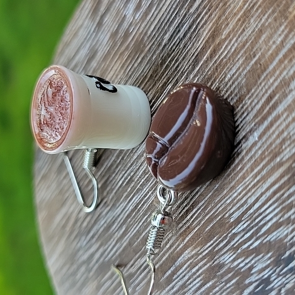 Coffee Bean and Mug Mismatched Drop Earrings - Picture 7 of 7